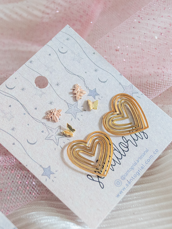 Set Aretes Abeja, Alas & Amor
