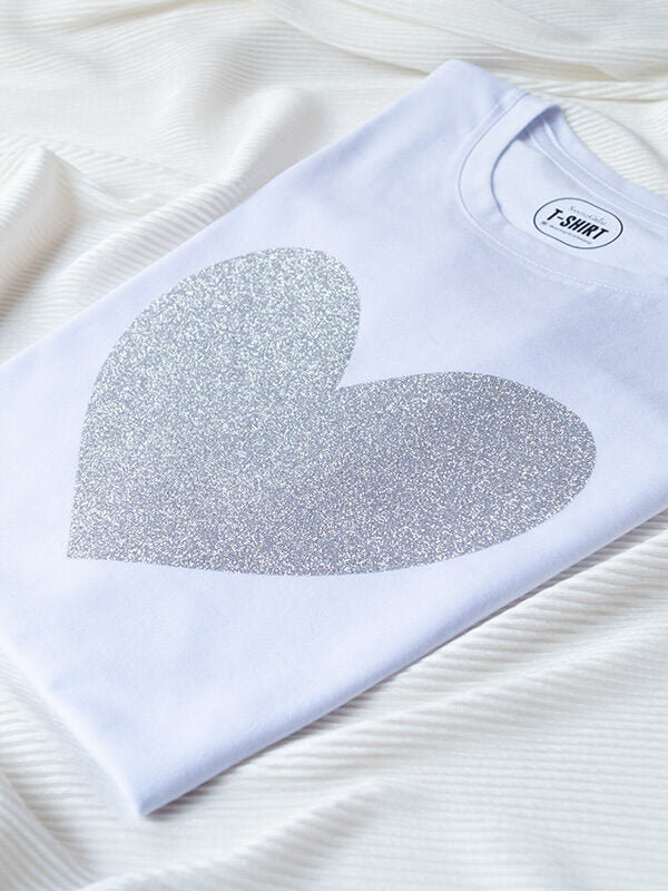 Camiseta Love Glitter Plateado