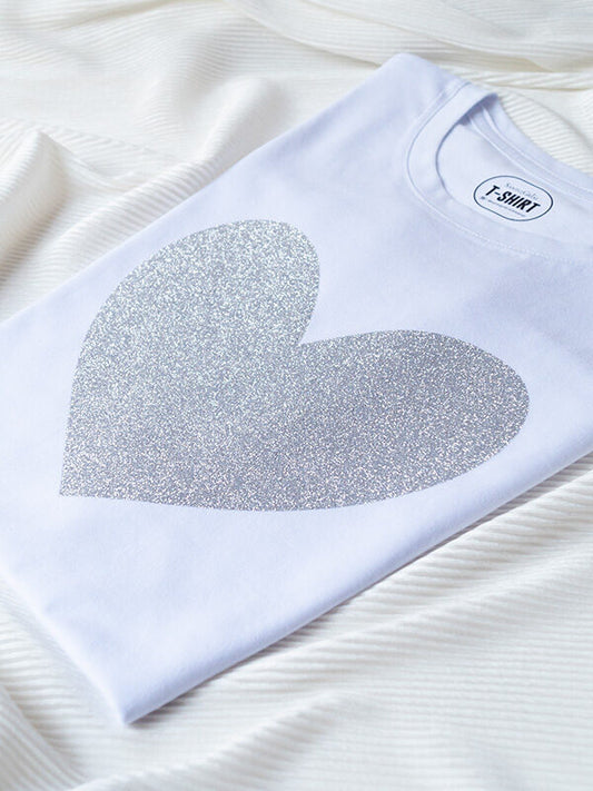 Camiseta Love Glitter Plateado