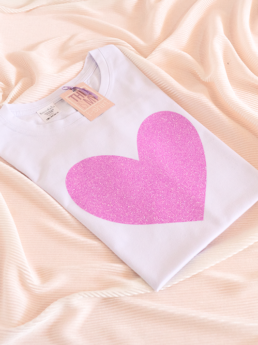 Camiseta Love Glitter Rosado